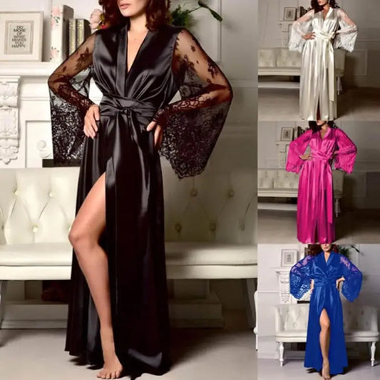 Women Sexy V Neck Sleepwear Pajamas Imitation Ice Silk Nightgown Plus Size