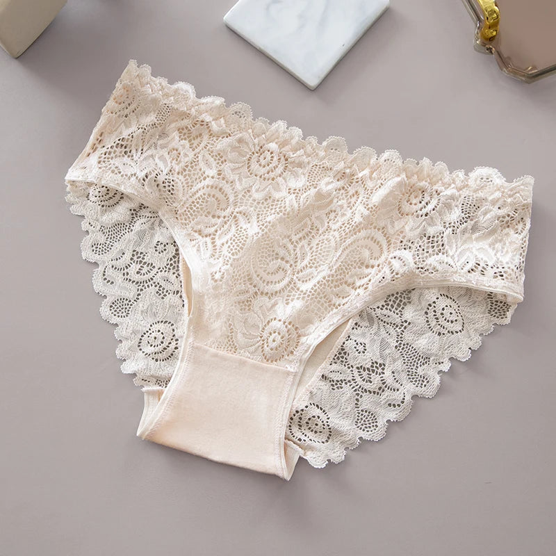 3PCS/Set Lace Floral Embroidery Cotton Panties Women Briefs Breathable Sexy Hollow Out Female Underwear Lingerie for Ladies